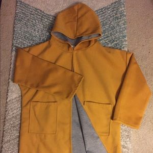 Mustard yellow cotton jacket thigh length w/ hood